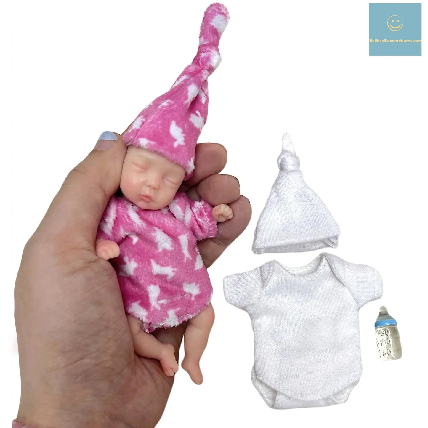 11CM Painted Mini Silicone Palm Girl With 2 Set of Outfits Cute Handmade Full Body Solid Reborn Baby Doll Toys реборн мальчик - lifelikesiliconereborns.com