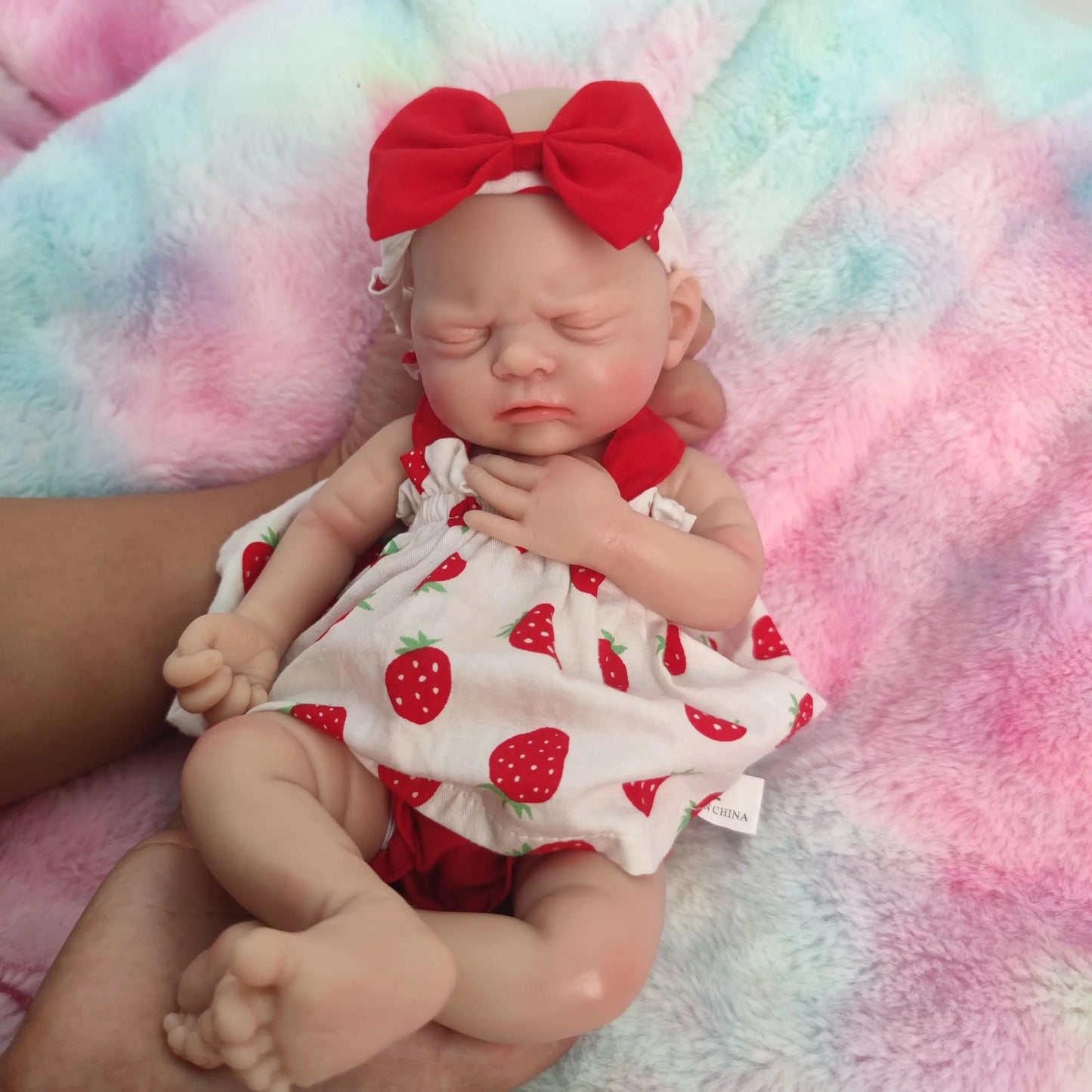 12 inch Full Soft Silicone Body Lifelike Reborn Baby Doll Girl With Strawberry Dress for Kids birthday / Christmas Gift lifelikesiliconereborns.com