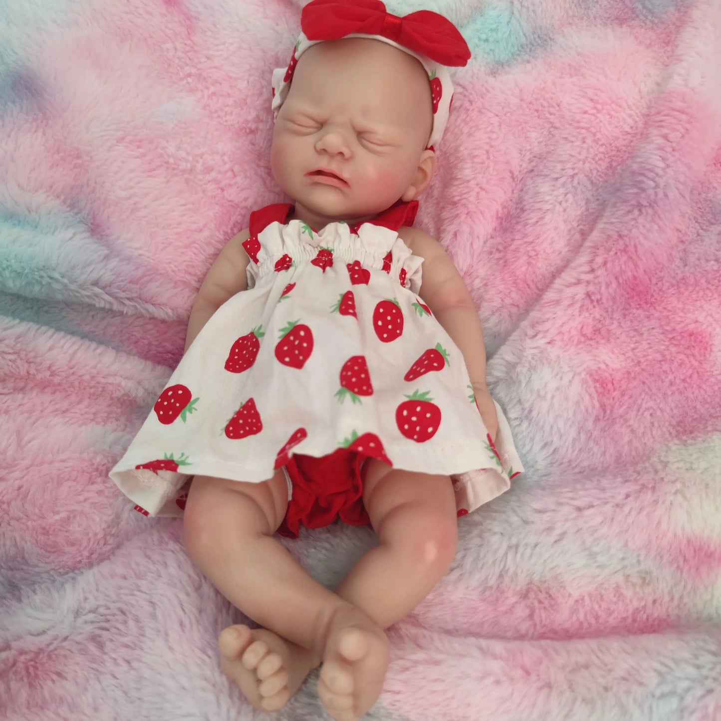 12 inch Full Soft Silicone Body Lifelike Reborn Baby Doll Girl With Strawberry Dress for Kids birthday / Christmas Gift lifelikesiliconereborns.com