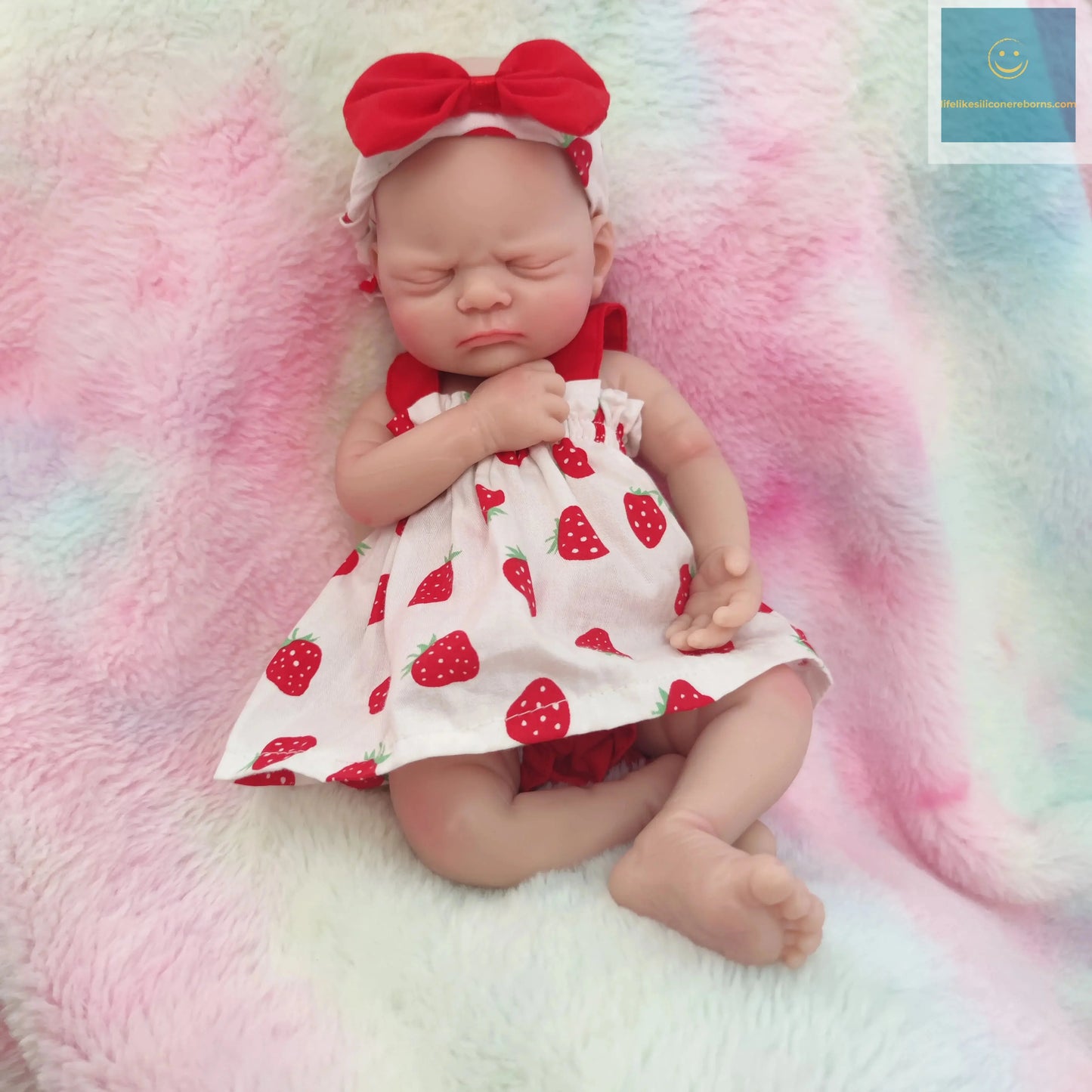 12 inch Full Soft Silicone Body Lifelike Reborn Baby Doll Girl With Strawberry Dress for Kids birthday / Christmas Gift lifelikesiliconereborns.com
