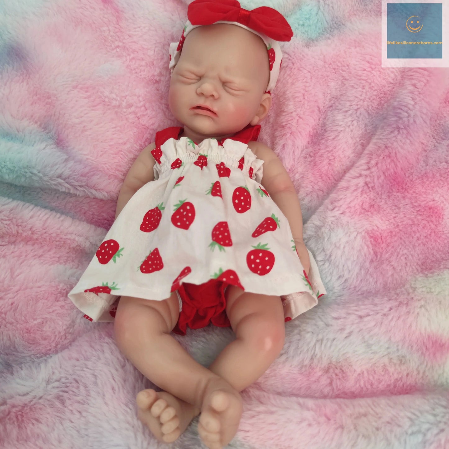 12 inch Full Soft Silicone Body Lifelike Reborn Baby Doll Girl With Strawberry Dress for Kids birthday / Christmas Gift lifelikesiliconereborns.com