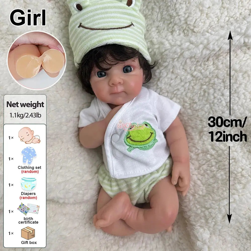12Inch Micro Baby Girl Bettie Full Body Silicone Reborn Bebe with Rooted Hair Handmade Painted Adorable Doll for Collection Kids lifelikesiliconereborns.com