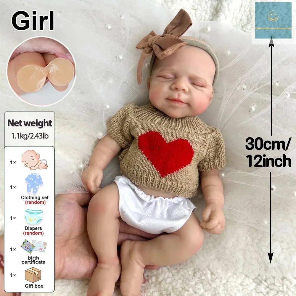 12Inch Mini Realistic Baby Girl Pascale Washable Silicone Reborn Doll with Visible Veins Skin for Kids Toy Birthday Gift lifelikesiliconereborns.com
