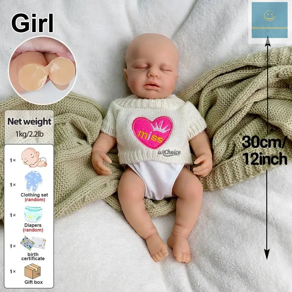 12inch Loulou Realistic Silicone Reborn Baby Girl with Soft Washable Body Can Open Mouth for Kids Toy Christmas Gift lifelikesiliconereborns.com
