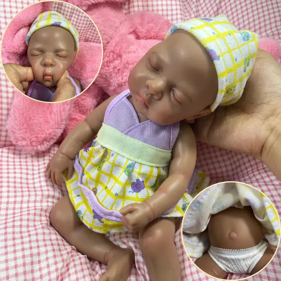 13 Inch Dark Skin Silicone Reborn Baby Doll Luna African American Girl Full Solid Silicone Washable Doll Toy Christmas Gift lifelikesiliconereborns.com