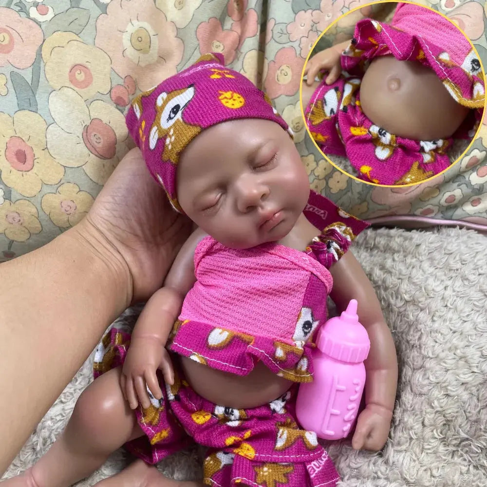 13 Inch Mini Dark Skin Full Solid Silicone Reborn Baby Doll Luna Black Girl Silicone Washable Body Birthday Christmas Gift Toy lifelikesiliconereborns.com