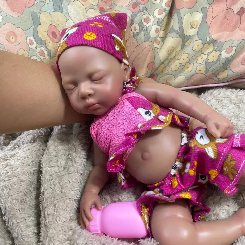13 Inch Mini Dark Skin Full Solid Silicone Reborn Baby Doll Luna Black Girl Silicone Washable Body Birthday Christmas Gift Toy lifelikesiliconereborns.com