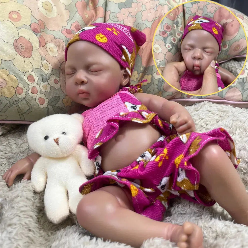 13 Inch Mini Dark Skin Full Solid Silicone Reborn Baby Doll Luna Black Girl Silicone Washable Body Birthday Christmas Gift Toy lifelikesiliconereborns.com
