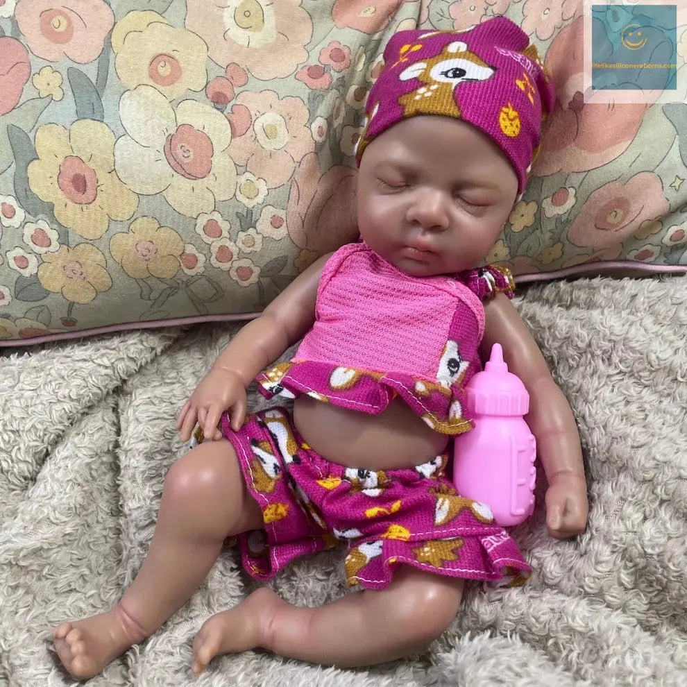13 Inch Mini Dark Skin Full Solid Silicone Reborn Baby Doll Luna Black Girl Silicone Washable Body Birthday Christmas Gift Toy lifelikesiliconereborns.com