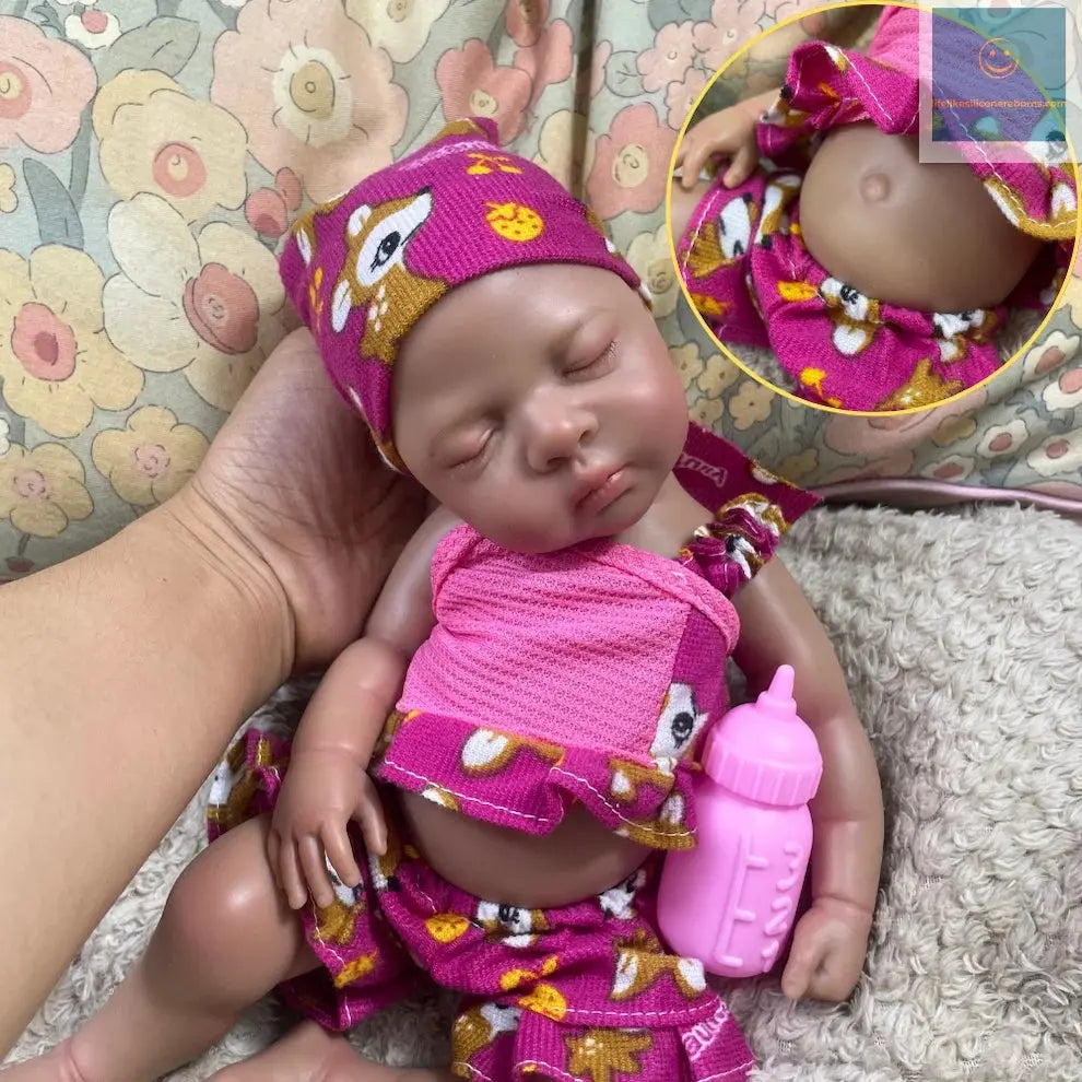 13 Inch Mini Dark Skin Full Solid Silicone Reborn Baby Doll Luna Black Girl Silicone Washable Body Birthday Christmas Gift Toy lifelikesiliconereborns.com