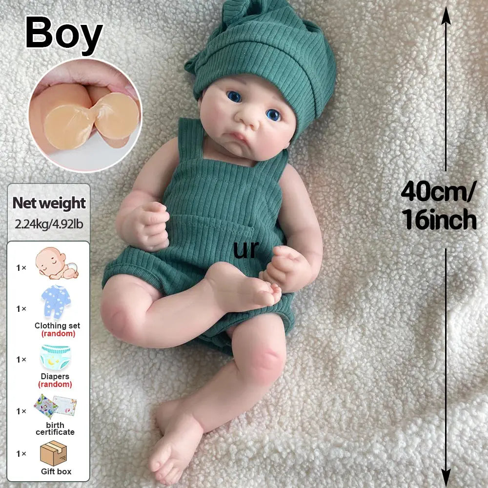 16 Inch Lifelike Full Body Soft Silicone Reborn Baby Boy with Blue Eyes 3D Skin Realistic Newborn Dolls Collectibles Kids Toy lifelikesiliconereborns.com