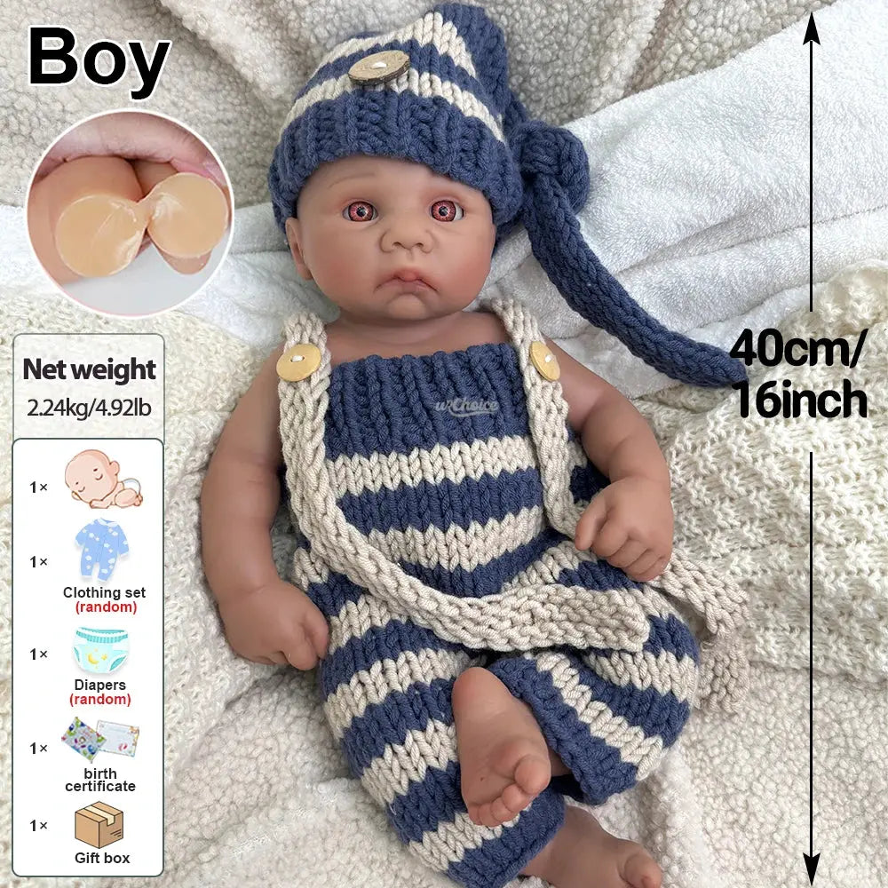16Inch Dark Skin Realistic Full Body Silicone Reborn Baby Boy Waterproof Doll Gift for Therapy Collecting & Display lifelikesiliconereborns.com