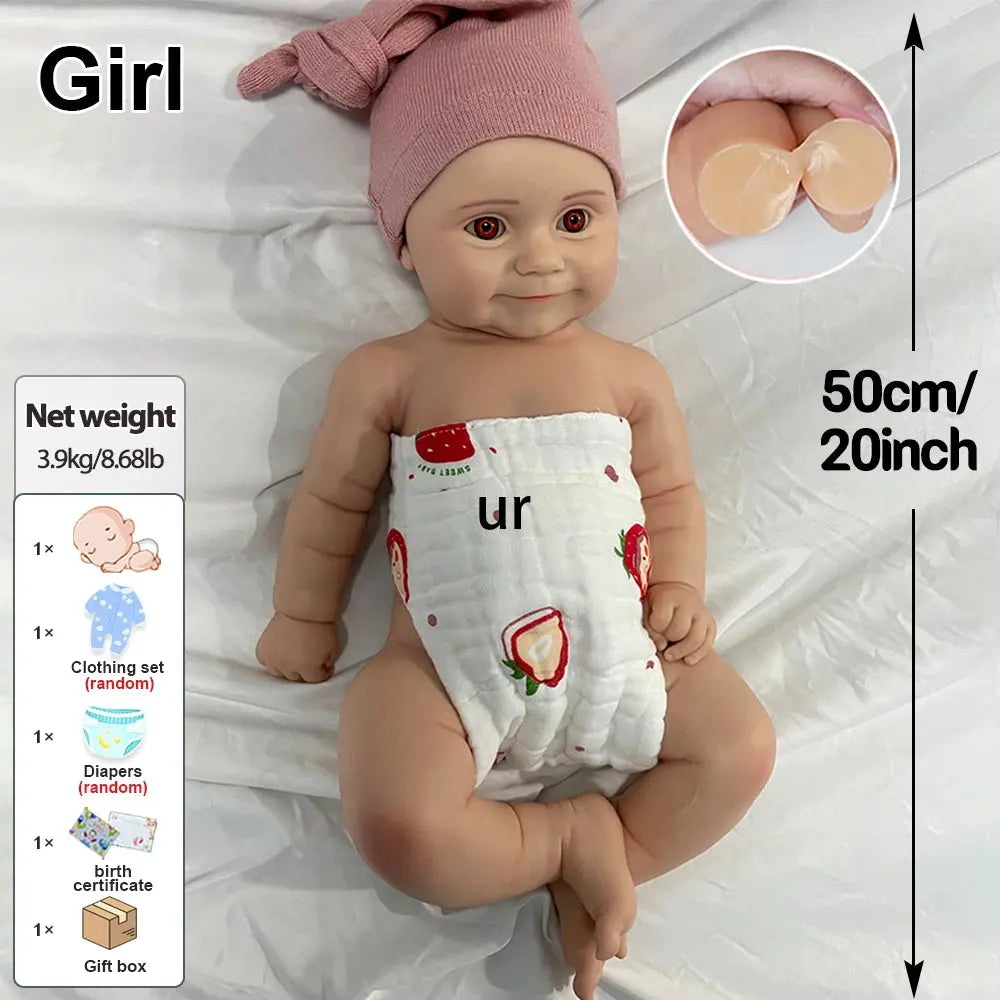 1:1 Full Body Soild Silicone Reborn Baby Girl Chubby 3.9kg 50cm Lifelike Newborn Doll Washable Handmade Bebe for Gift lifelikesiliconereborns.com