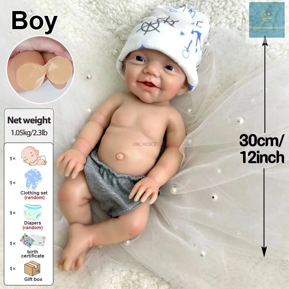 30cm 2.3lbs Hand-Painted Silicone Reborn Baby Boy Realistic Soft & Washable Doll for Therapy & Comfort Kids Toy lifelikesiliconereborns.com