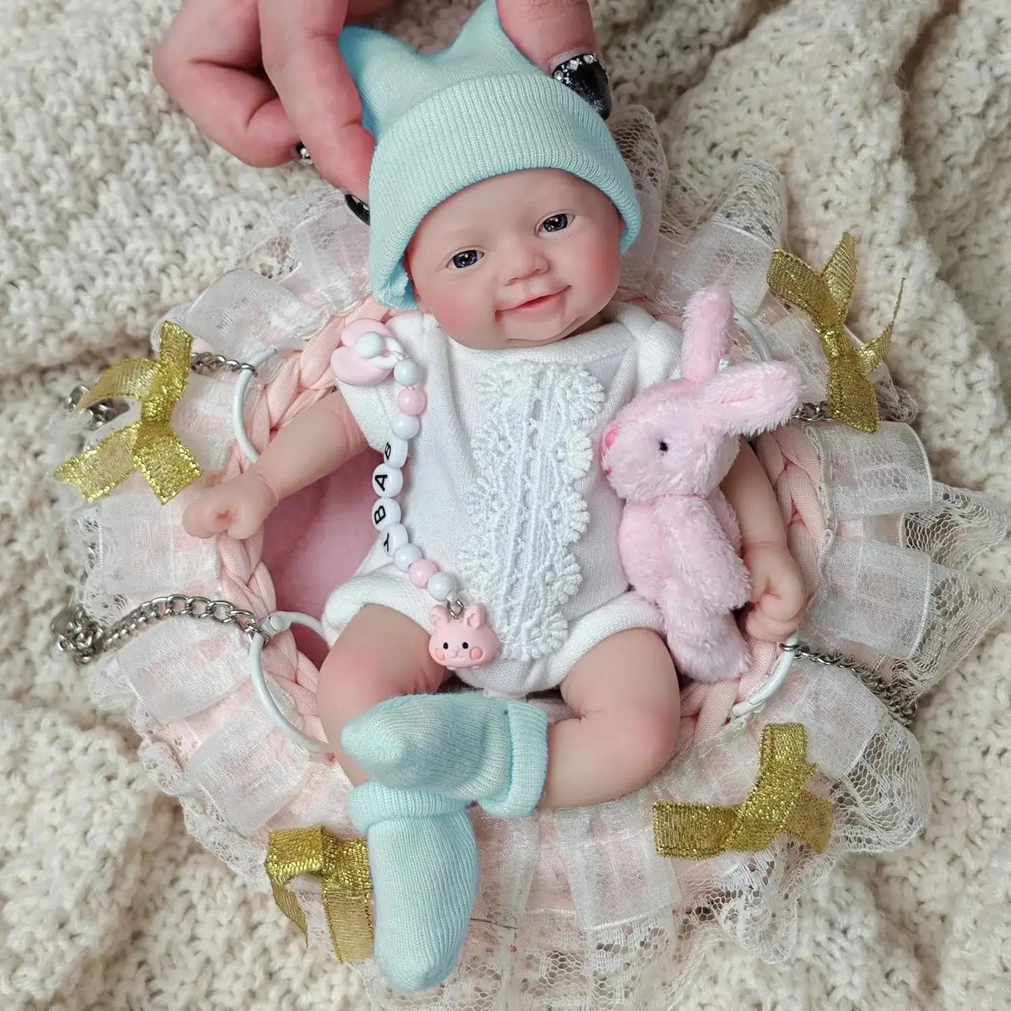 7 inches Reborn Baby Dolls Full Body Silicone Blue Eyes Open Cute Baby Girl The Look Real Baby with Gift Box lifelikesiliconereborns.com