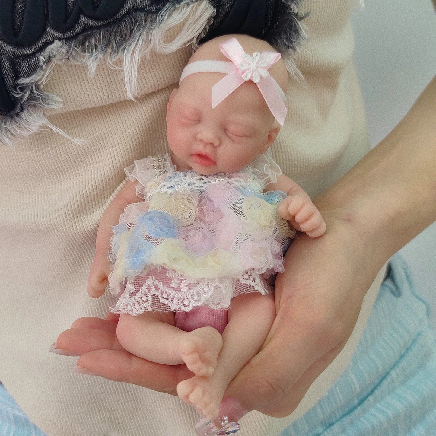 Reborn Baby Dolls Sleeping 7 Inch Silicone Full Body Girl Miniature Babies with feed Accessories for Christmas Gift Kids lifelikesiliconereborns.com