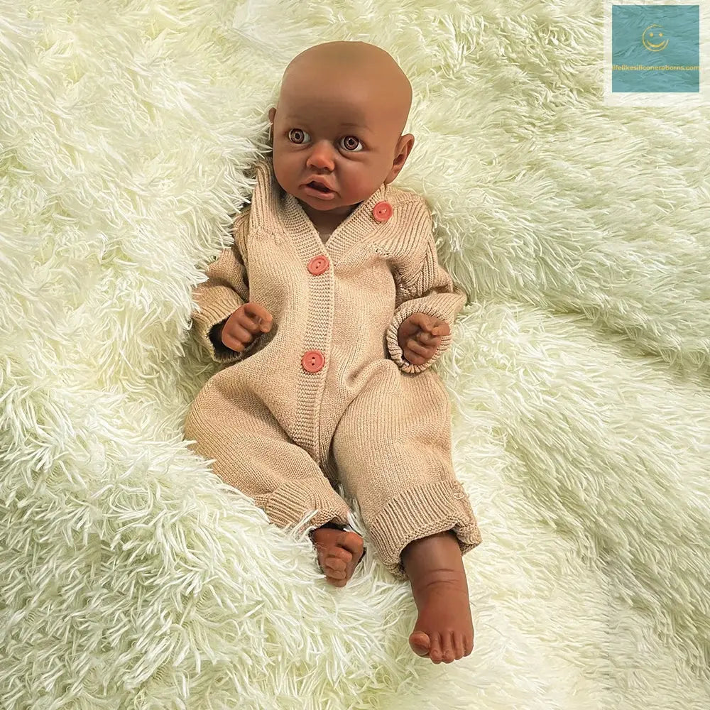 Full Platinum Silicone Body Baby Black Girl Reborn Doll Handmade 3D Painted Cute African Skin Newborn Baby Cuddly 18 Inch lifelikesiliconereborns.com