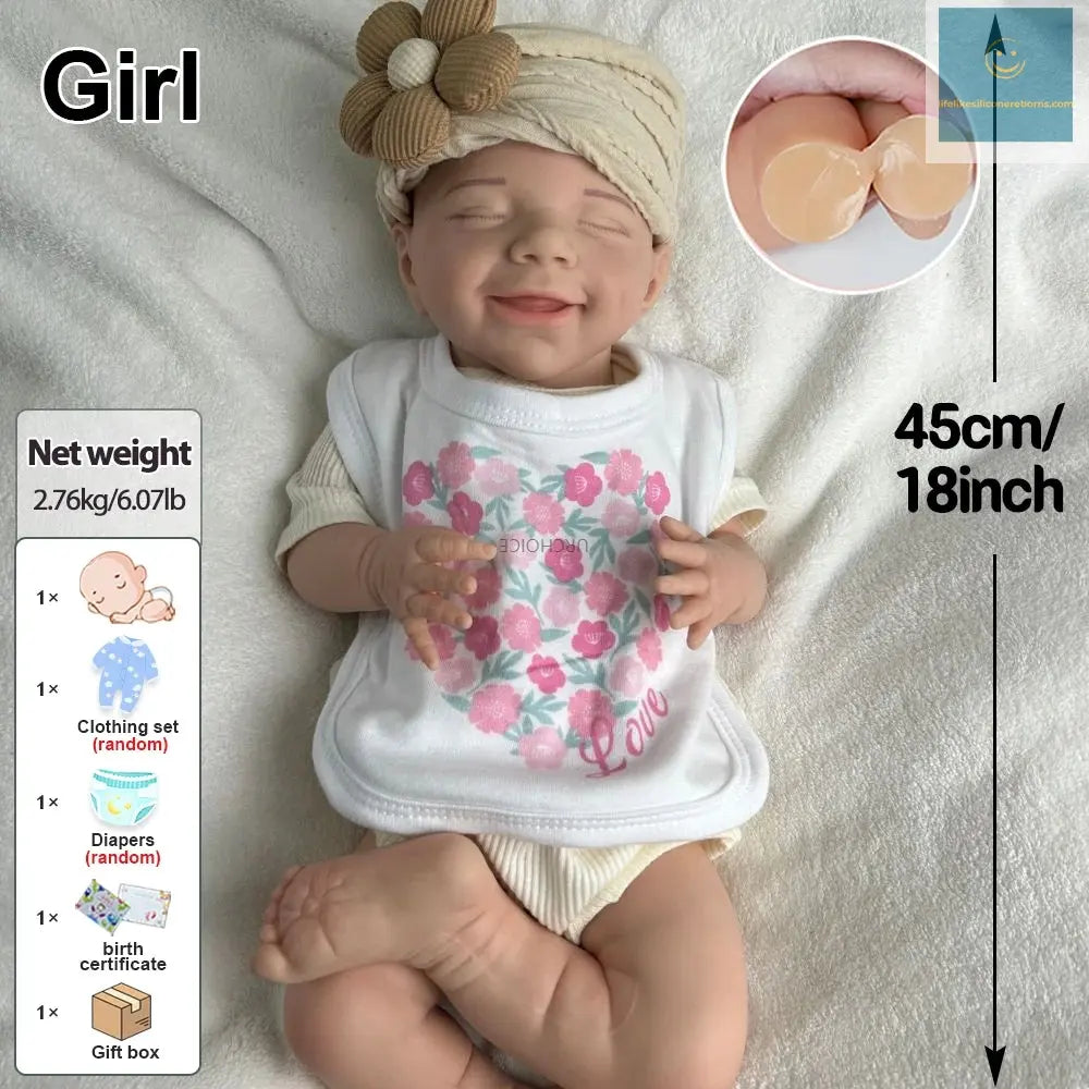 Handmade 45cm Flexible Silicone Reborn Baby Girl Realistic Features And Waterproof Materials Doll For Artist Painter Collector lifelikesiliconereborns.com