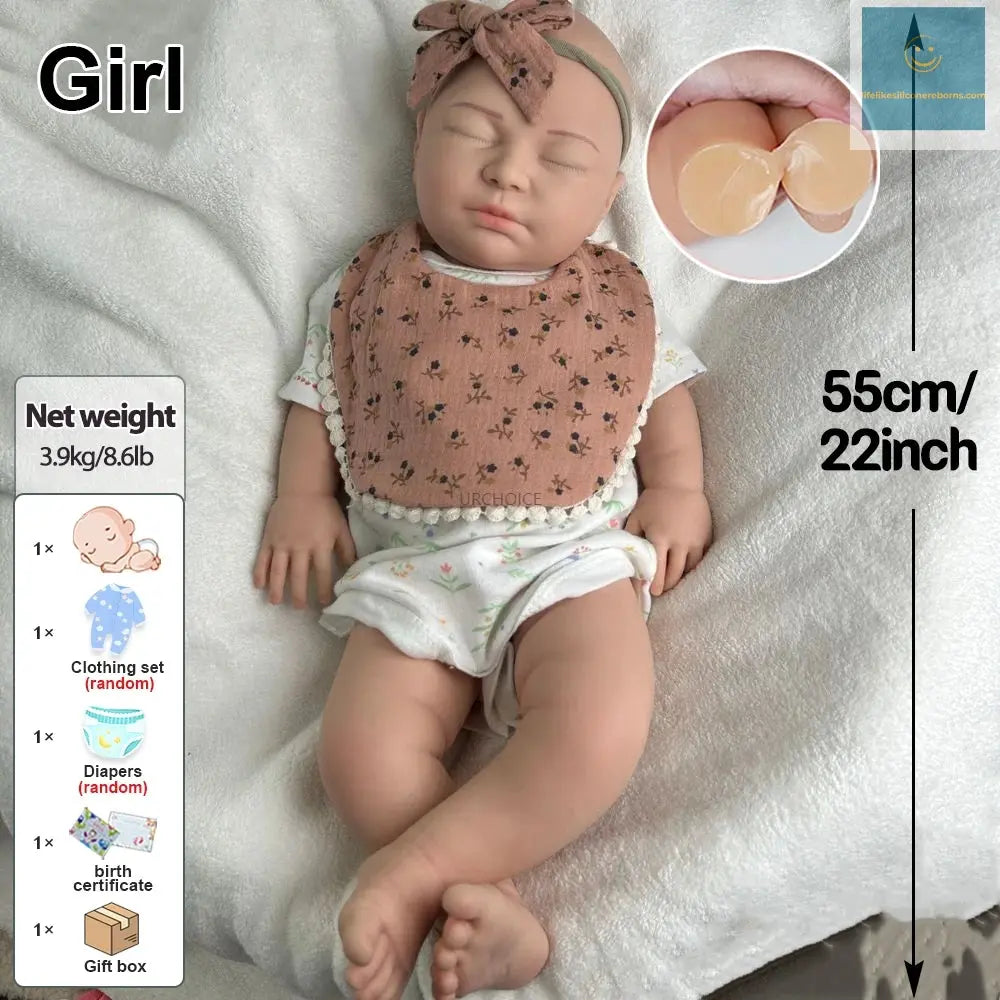 Handmade Soft 22Inch Silicone Reborn Baby Girl Realistic Weighted Waterproof Doll As Keepsakes Christmas Gift Collectibles lifelikesiliconereborns.com
