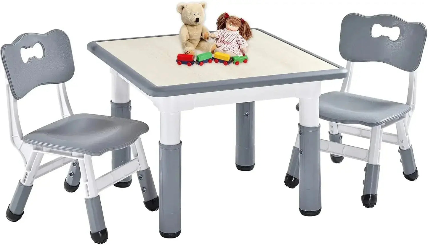 Kids Table and 2 Chairs Set, Height Adjustable Toddler Table and Chair Set for Ages 3-8, Easy to Wipe Arts & Crafts Table lifelikesiliconereborns.com