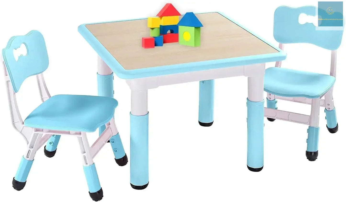 Kids Table and 2 Chairs Set, Height Adjustable Toddler Table and Chair Set for Ages 3-8, Easy to Wipe Arts & Crafts Table lifelikesiliconereborns.com