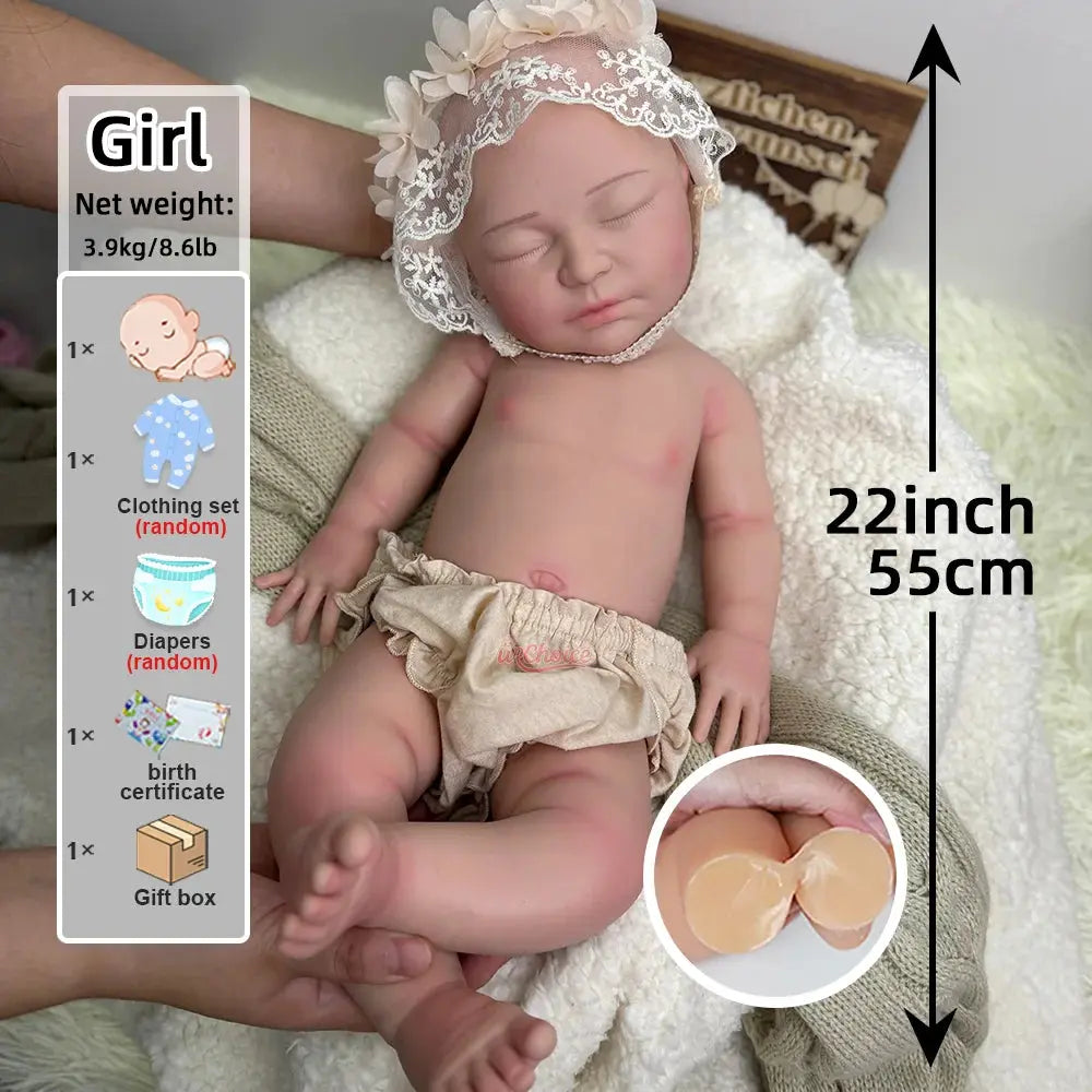 Lifelike 22" Exquisite Silicone Reborn Baby Dolls Sleeping Girl Handmade Real Life Soft Weighted Body Gift Toy & DIY Artwork lifelikesiliconereborns.com