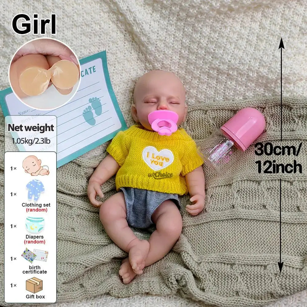 Mini 12 Inch 30CM Full Soft Silicone Reborn Baby Girl Can Open Mouth Washable Doll for Daughter Birthday Christmas Gift lifelikesiliconereborns.com