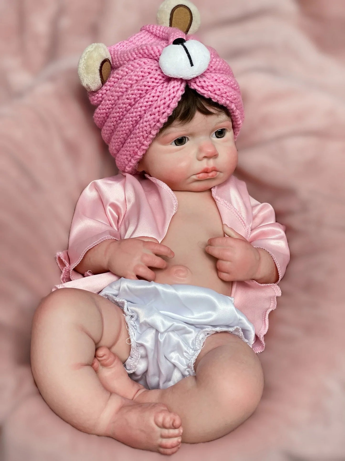 45cm Solid Silicone LouLou Bebe Reborn Girl With Rooted Hair 3D Painted Skin Handmade Lifelike Newborn Baby Doll lifelikesiliconereborns.com