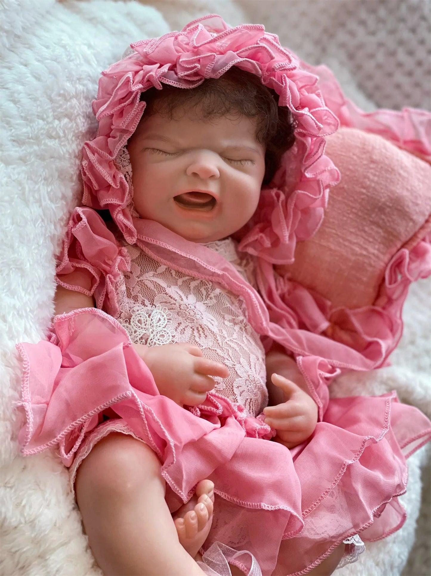 18Inch Washable Maria Solid Silicone Bebe Reborn Girl With Rooted Hair 3D Paint Skin Soft Touch Lifelike Real Newborn Baby Doll lifelikesiliconereborns.com