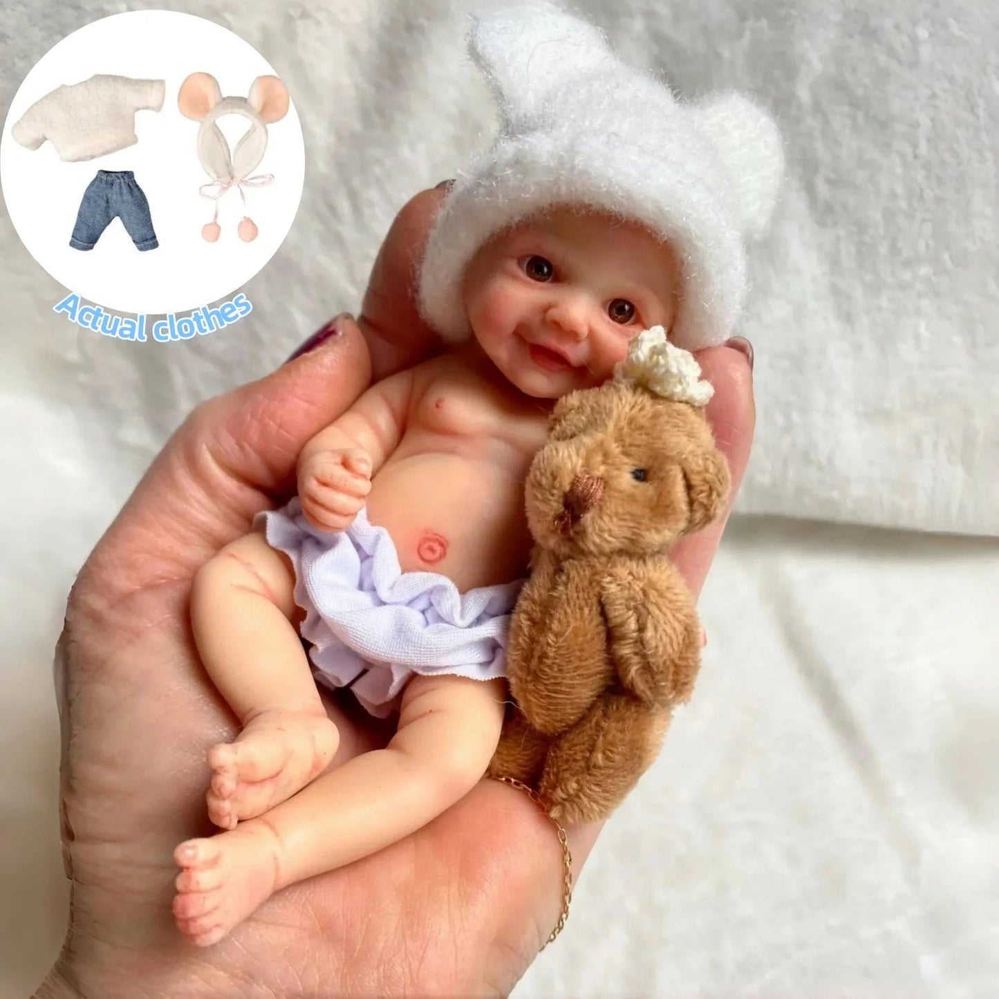 15CM Painted Full Body Solid Silicone Reborn Mini Palm Bebe Dolls Handmade Cute Girl Reborn Silicone Dolls реборн мальчик lifelikesiliconereborns.com