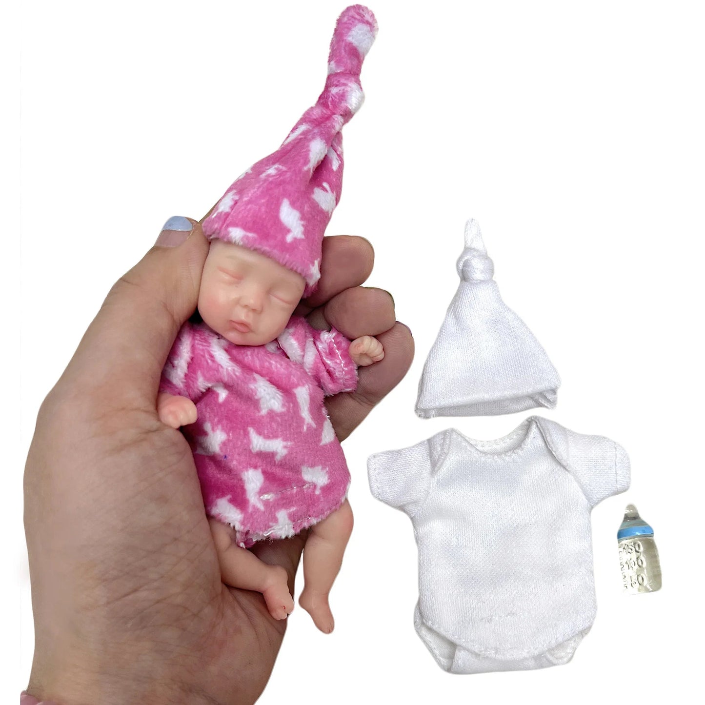 11CM Painted Mini Silicone Palm Girl With 2 Set of Outfits Cute Handmade Full Body Solid Reborn Baby Doll Toys реборн мальчик lifelikesiliconereborns.com