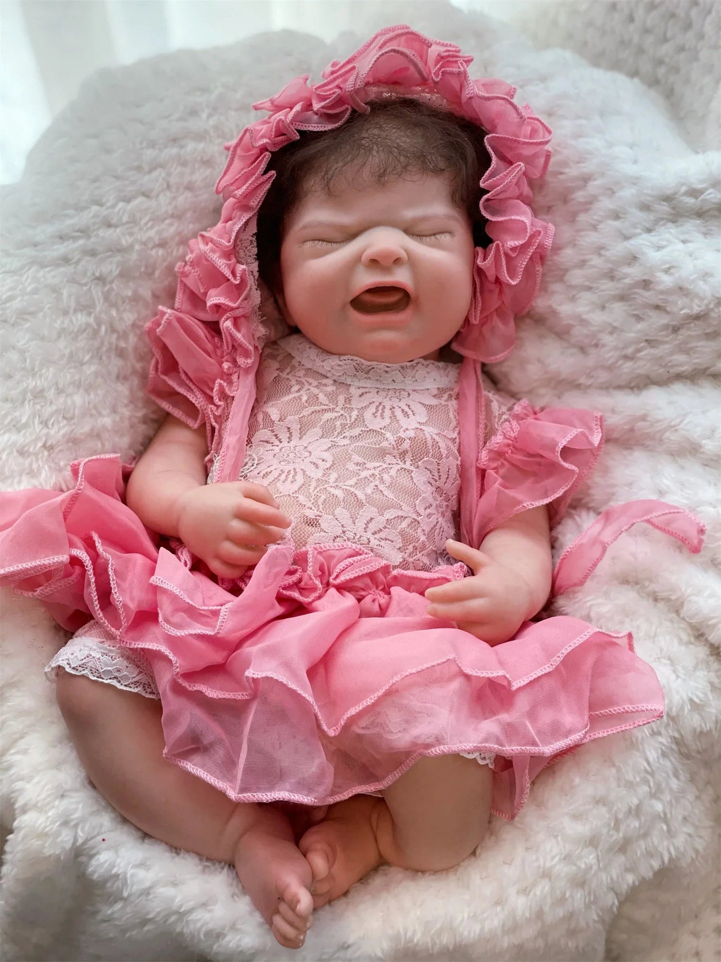 18Inch Washable Maria Solid Silicone Bebe Reborn Girl With Rooted Hair 3D Paint Skin Soft Touch Lifelike Real Newborn Baby Doll lifelikesiliconereborns.com