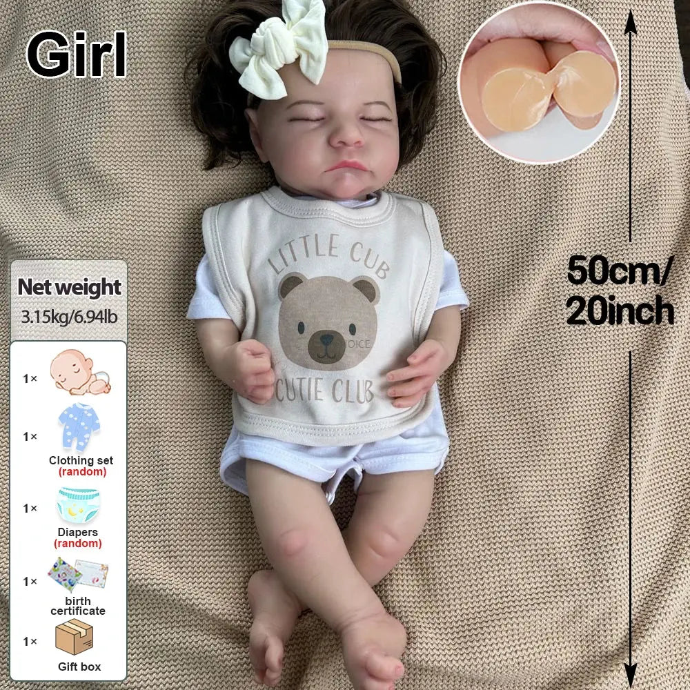 Soft Lifelike Silicone Reborn Baby Girl 50cm Realistic Skin Tones Hand-Painted Details Doll As Cherished Memorial Keepsakes lifelikesiliconereborns.com