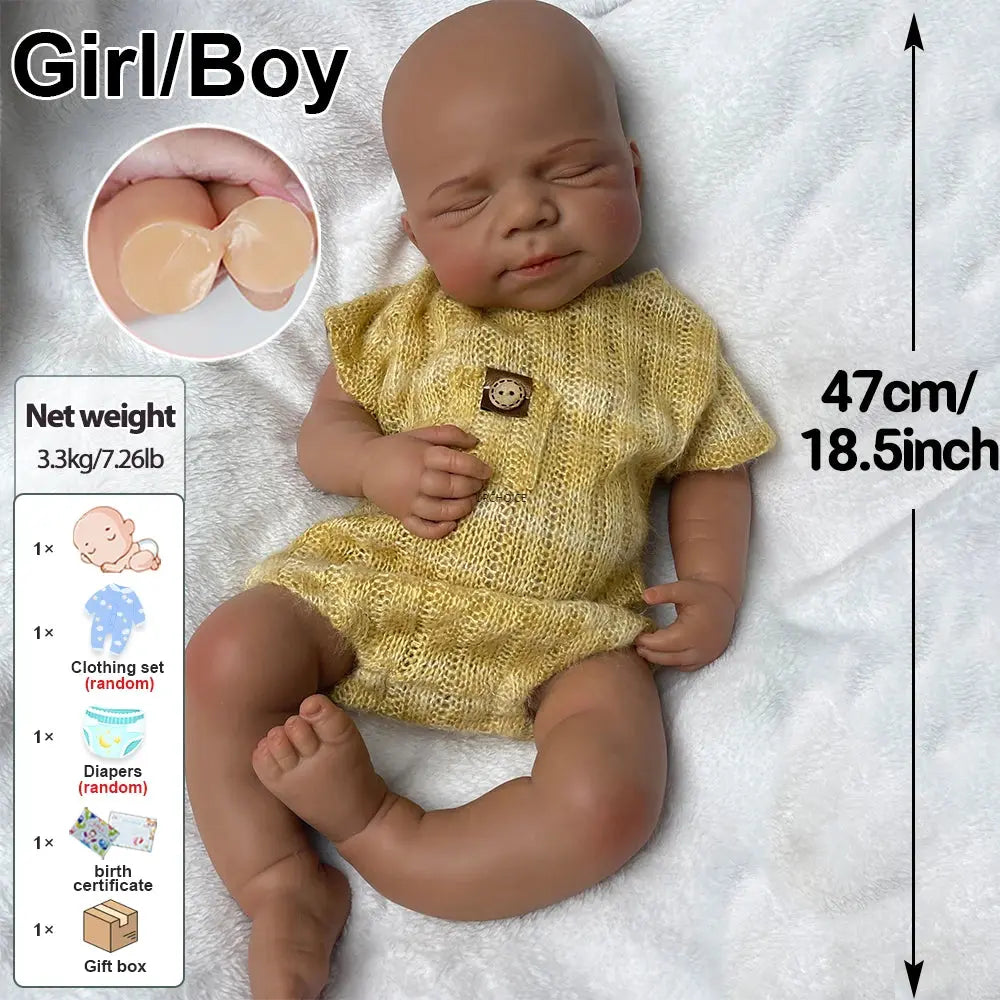 Ultra-Realistic Silicone Reborn Dolls African Baby Girl/Boy 47cm Flexible Body Lifelike Expressions for Kids Toy Christmas Gift lifelikesiliconereborns.com