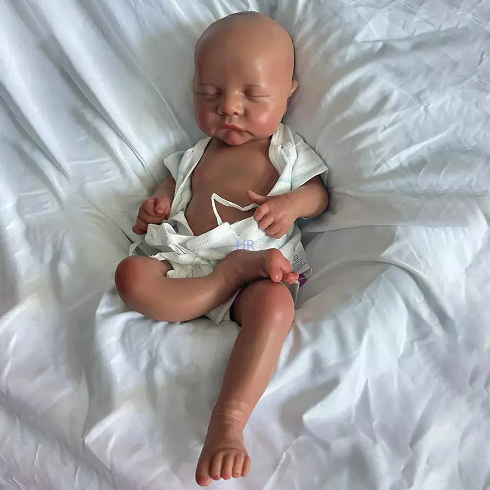 Washable 18" Full Body Soft Platinum Silicone Reborn Doll Flexible Black African American Newborn Baby Boy Painted Finished lifelikesiliconereborns.com