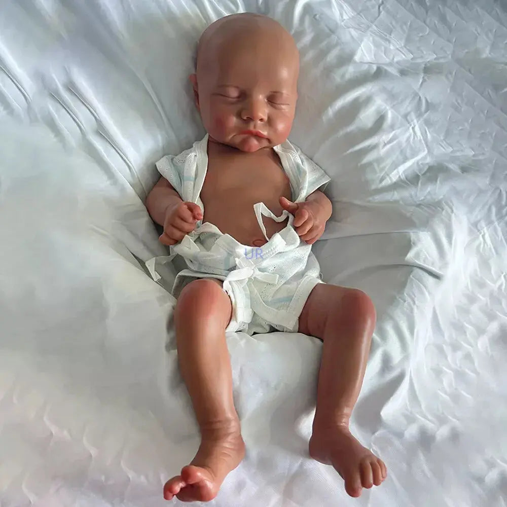 Washable 18" Full Body Soft Platinum Silicone Reborn Doll Flexible Black African American Newborn Baby Boy Painted Finished lifelikesiliconereborns.com