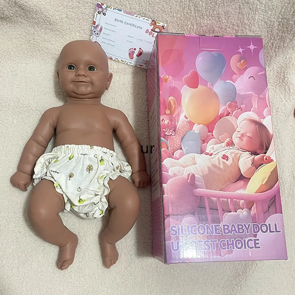 Washable 20 Inch Full Body Realistic Silicone Reborn Baby Doll Lifelike Infant African Smile Girl Artist Collectible lifelikesiliconereborns.com