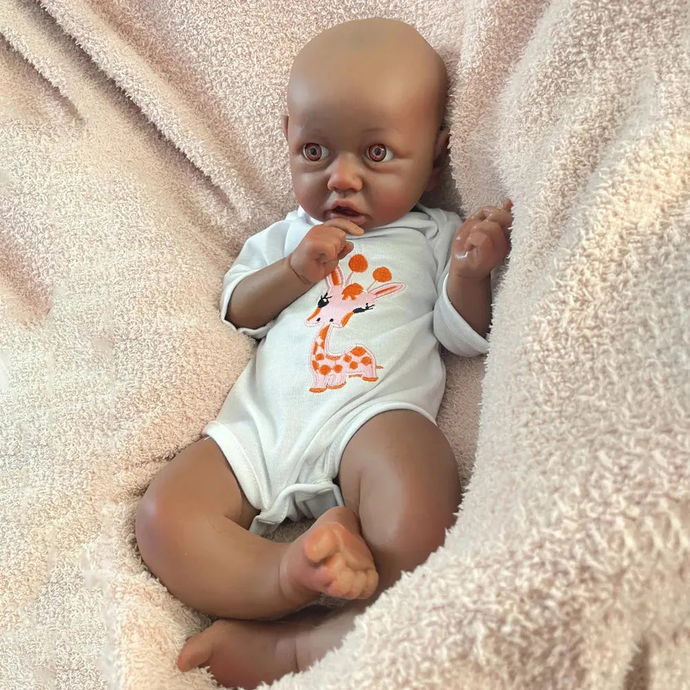 100% Siold Silicone Reborn Baby Dark African Girl 18Inch Collectibles Realistic Soft Waterproof Baby Doll Gift lifelikesiliconereborns.com