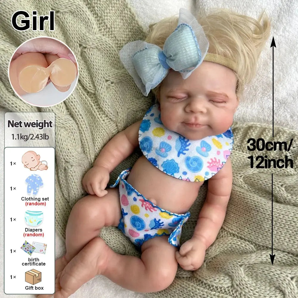 12 Inch Mini Pascale with Rooted Hair Full Body Silicone Reborn Baby Girl Lifelike Washable Soft Touch Doll Birthday Gift Toy lifelikesiliconereborns.com