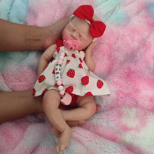12 inch Full Soft Silicone Body Lifelike Reborn Baby Doll Girl With Strawberry Dress for Kids birthday / Christmas Gift lifelikesiliconereborns.com