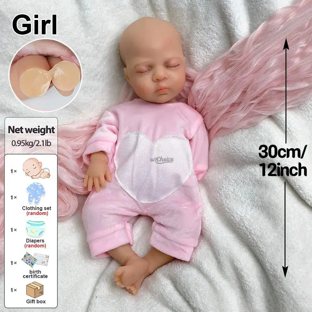 12Inch Mini Silicone Reborn Baby Girl Luna Realistic Detail Features Soft Washable Doll for Educational Collectibles Kids Toy lifelikesiliconereborns.com