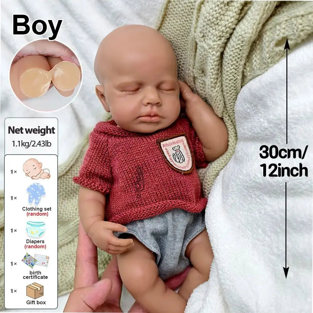 12Inch Whole Body Soft Silicone Reborn Baby Boy Handmade Painted Dark Baby Dolls For Kids Toys Artwork Gift Collection lifelikesiliconereborns.com