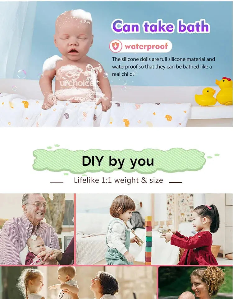 17 Inch Silicone Body Reborn Baby Doll Waterproof Hand-Made 3D Mould Beautiful Smile Girl Toy For Children Festival Gift Cute lifelikesiliconereborns.com