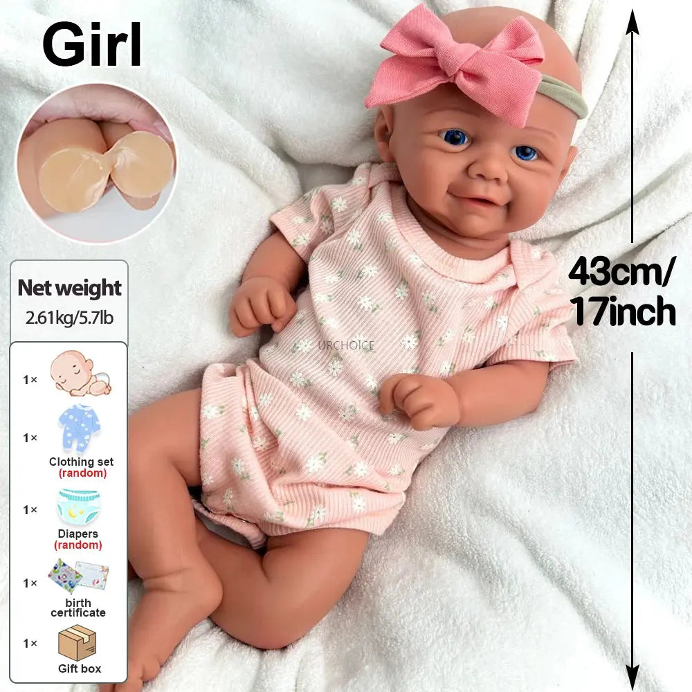 17Inch Baby Girl Vivienne Washable Silicone Reborn Baby Soft Touch Feeling Handmade Doll for Children Gift for Dementia Patients lifelikesiliconereborns.com