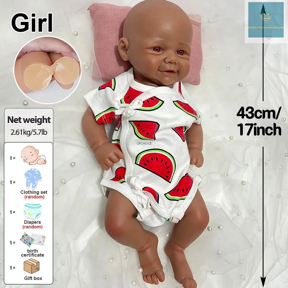 17Inch Black Skin Realistic Soft Silicone Reborn Baby Girl Vivienne Lifelike Details & Customizable Doll for Hobbyists Kids Toy lifelikesiliconereborns.com