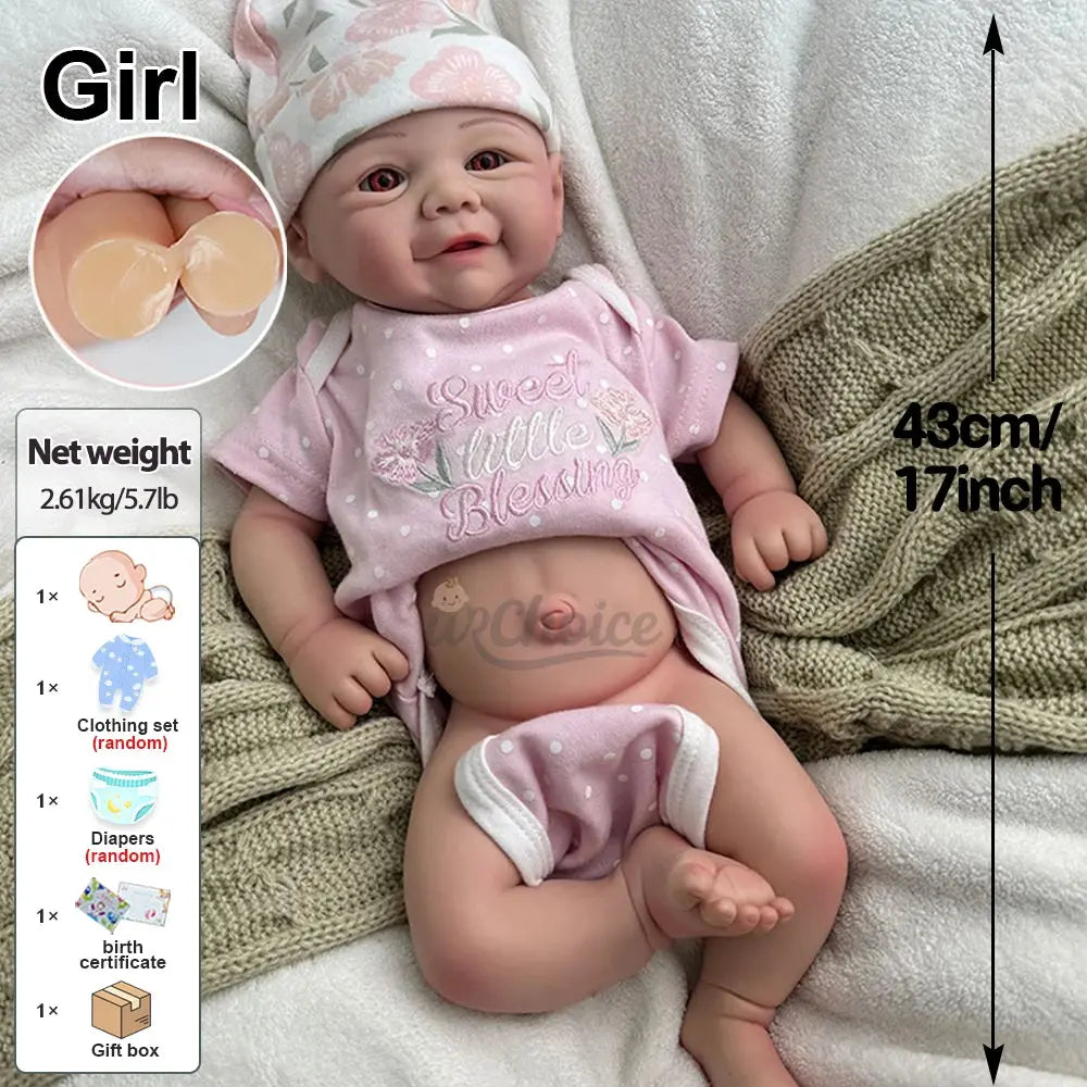 17Inch Full Body Soft Realistic Platinum Silicone Reborn Baby Girl Washable Doll for Artistic Display & Collectible lifelikesiliconereborns.com
