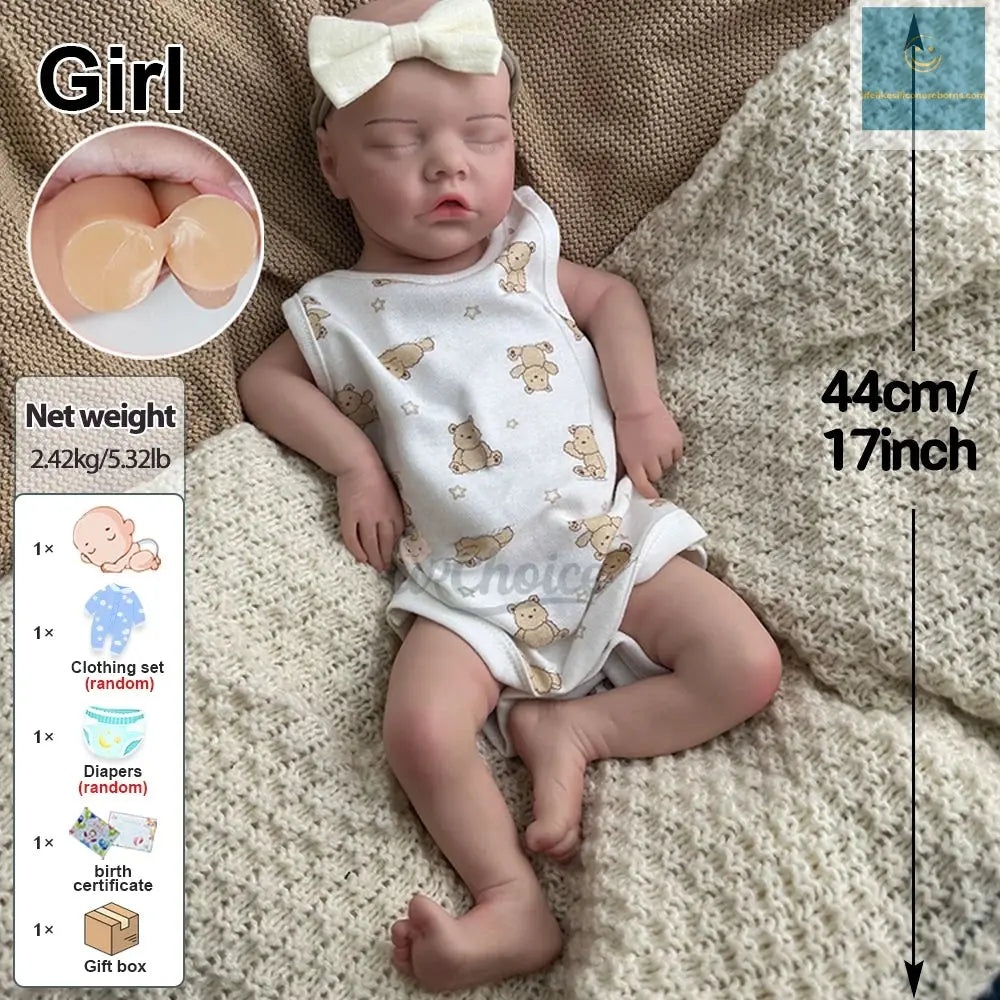 17Inch Handmade Realistic Details Silicone Reborn Baby Girl Washable Doll for Emotional Support Collection Kids Toy lifelikesiliconereborns.com