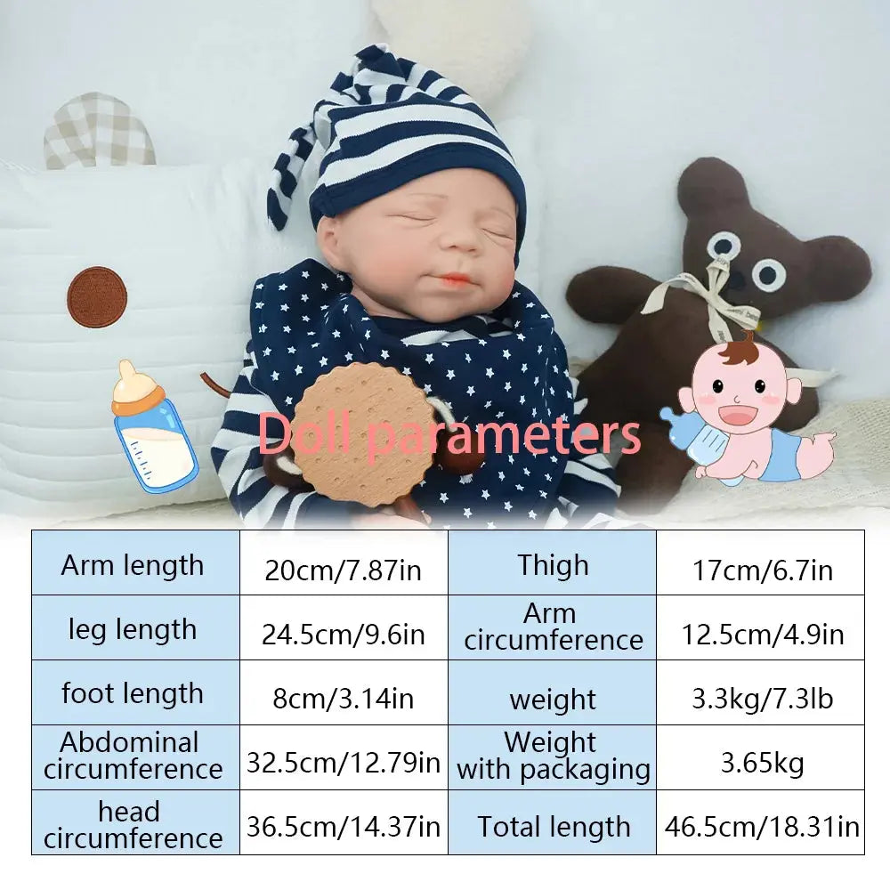 18.3 inches/3.3kg baby touch solid one-piece molding baby boy reincarnation doll super realistic sleeping expression lifelikesiliconereborns.com