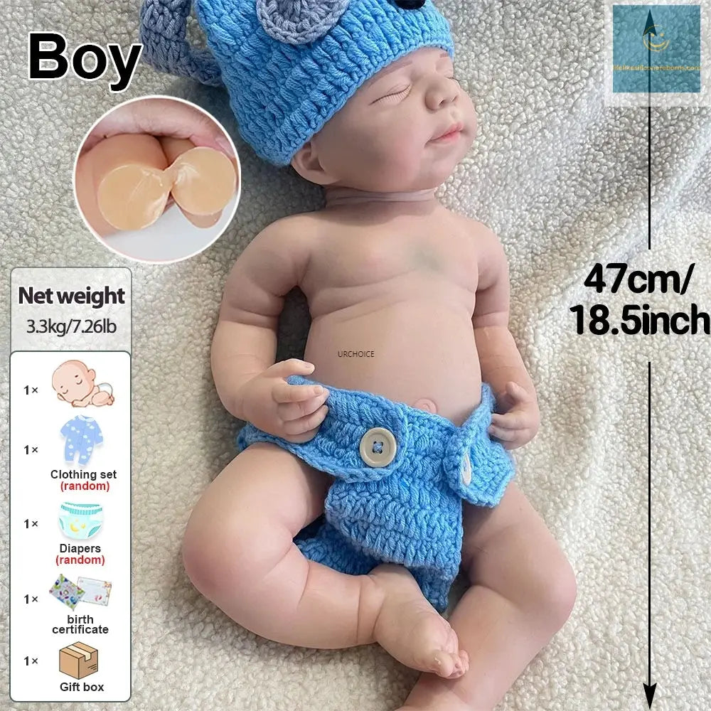 18.5" Painted Visible Veins Whole Body Silicone Reborn Baby Boy 7.3lb Lifelike Newborn Doll Anti-Stress Collection lifelikesiliconereborns.com