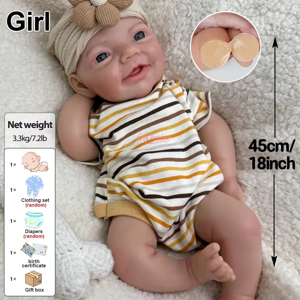 18Inch Baby Girl Full Soft Solid Silicone Reborn Doll Lifelike Painted Weighted Doll Handmade Washable Bebe for Dementia Gift lifelikesiliconereborns.com